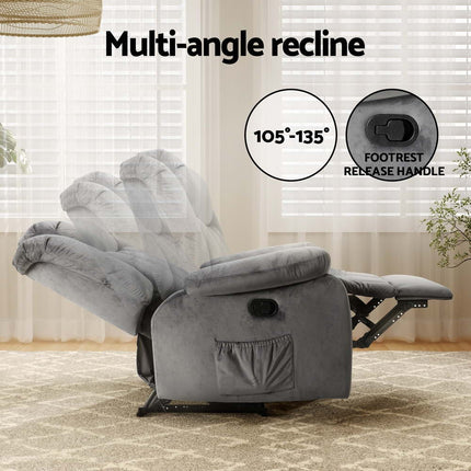 Artiss Recliner Chair Electric Massage Chair Velvet Lounge Sofa Heated Grey.