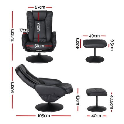 Artiss Recliner Chair Ottoman Heated Massage Black.