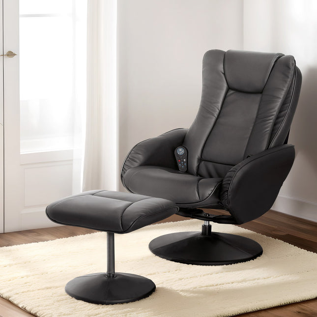 Artiss Recliner Chair Ottoman Heated Massage Black.