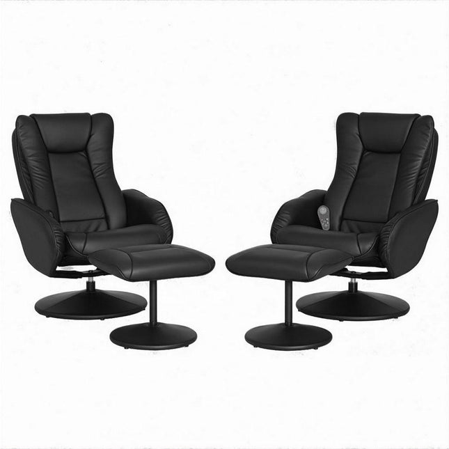 Artiss 2X Recliner Chair Ottoman Heated Massage Black.