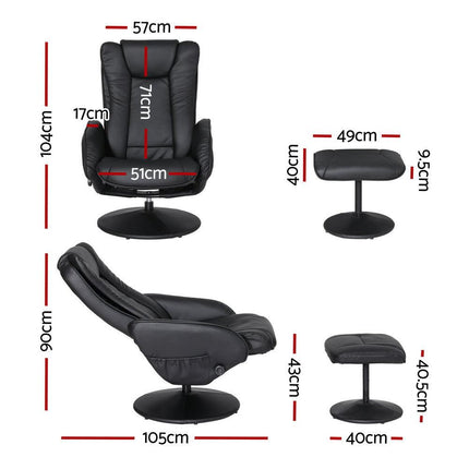 Artiss 2X Recliner Chair Ottoman Heated Massage Black.