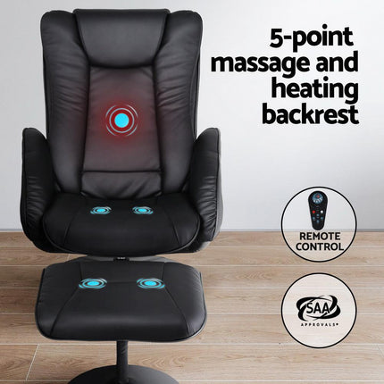 Artiss 2X Recliner Chair Ottoman Heated Massage Black.