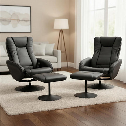 Artiss 2X Recliner Chair Ottoman Heated Massage Black.