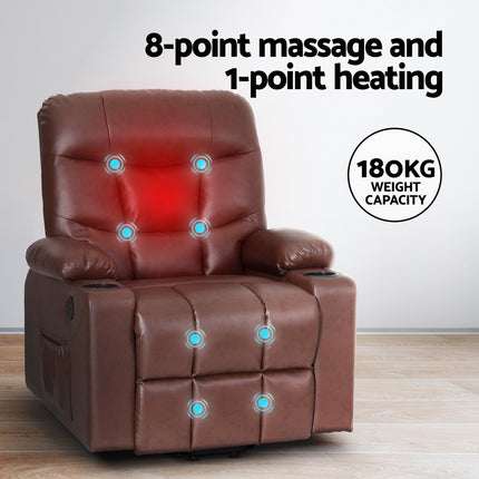 Artiss Recliner Chair Lift Assist Heated Massage Chair Leather Claude.