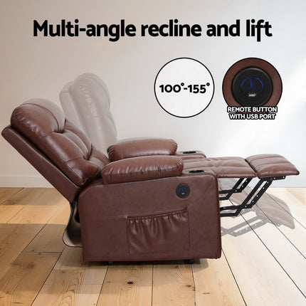Artiss Recliner Chair Lift Assist Heated Massage Chair Leather Claude.
