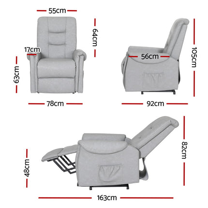 Artiss Recliner Chair Lift Assist Chair Leather Grey.