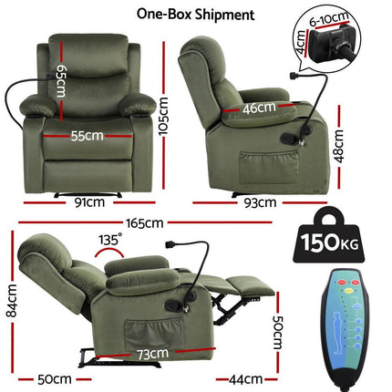 Artiss Recliner Chair Heated Massage Chair with Phone Holder Velvet.
