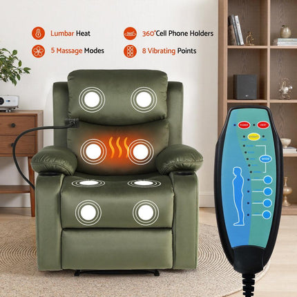 Artiss Recliner Chair Heated Massage Chair with Phone Holder Velvet.