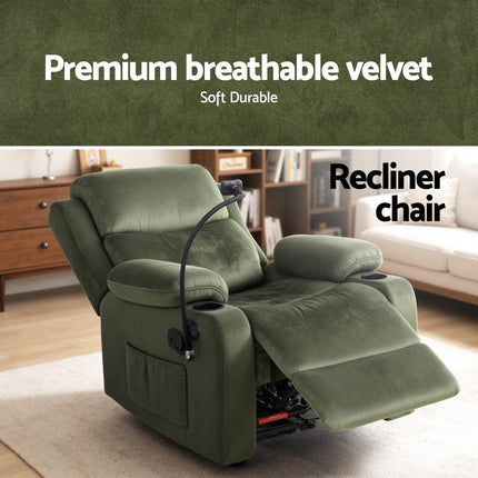 Artiss Recliner Chair Heated Massage Chair with Phone Holder Velvet.