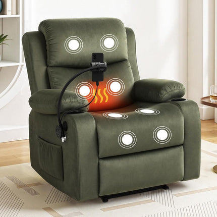 Artiss Recliner Chair Heated Massage Chair with Phone Holder Velvet.