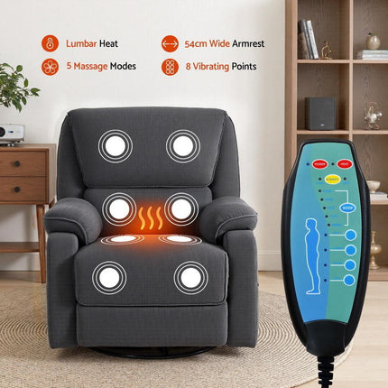 Artiss Rocking Recliner Chair 360 Swivel Massage Heated Reclining Chairs.