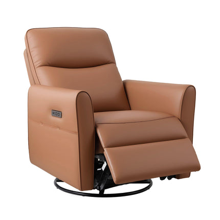 Artiss Swivel Recliner Chair Leather Rocking Reclining Sofa with Charging Ports LED Brown.