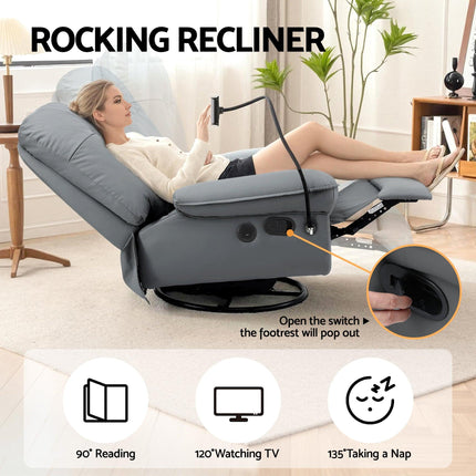 Artiss Manual Swivel Rocker Recliner with USB Ports Rocking Chair Nursery Sofa Lounge.