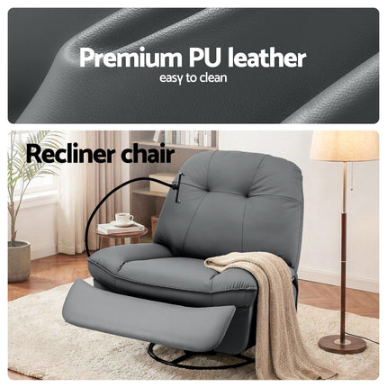 Artiss Manual Swivel Rocker Recliner with USB Ports Rocking Chair Nursery Sofa Lounge.