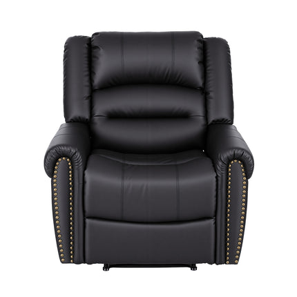 Artiss Leather Manual Recliner Chair with USB Charge Port, Overstuffed Armchair Sofa for Living Room and Nursery, Asjustable Theater Reclining Lounge with Comfortable Wide Seat, 150kg Capacity, Black.