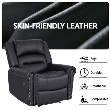 Artiss Leather Manual Recliner Chair with USB Charge Port, Overstuffed Armchair Sofa for Living Room and Nursery, Asjustable Theater Reclining Lounge with Comfortable Wide Seat, 150kg Capacity, Black.