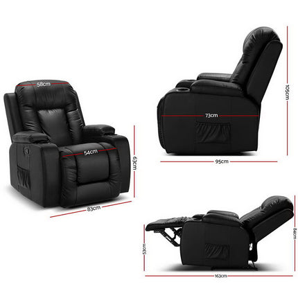 Artiss Recliner Chair Electric Heated Massage Chairs Faux Leather Cabin.