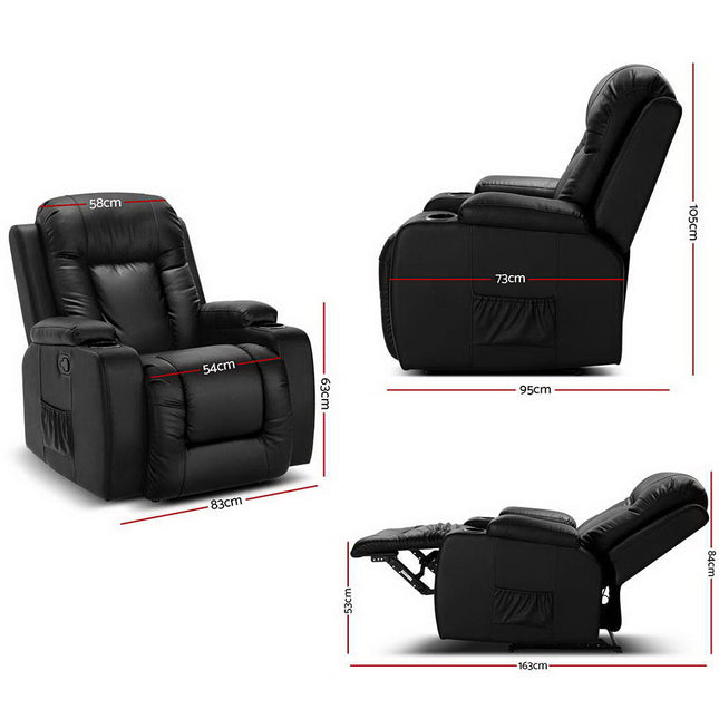 Artiss Recliner Chair Electric Heated Massage Chairs Faux Leather Cabin.