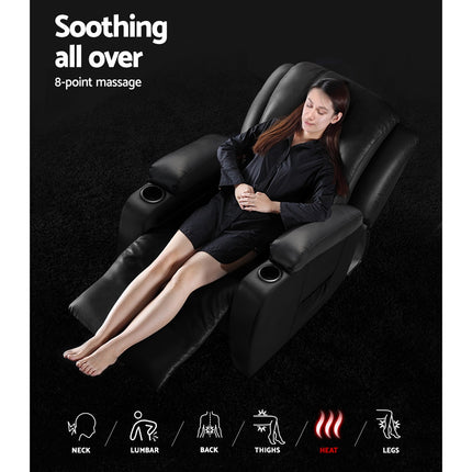 Artiss Recliner Chair Electric Heated Massage Chairs Faux Leather Cabin.