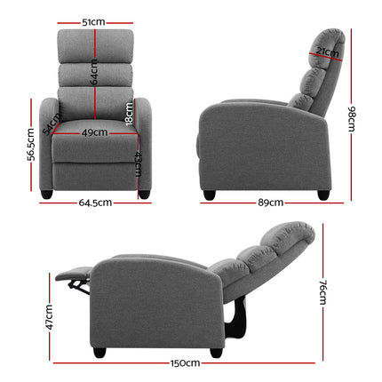 Artiss Recliner Armchair Grey Fabric Bolivia.