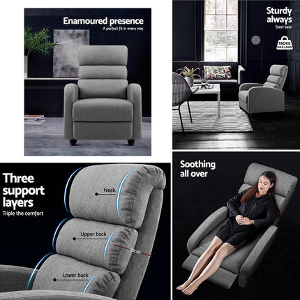 Artiss Recliner Armchair Grey Fabric Bolivia.