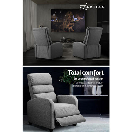 Artiss Recliner Armchair Grey Fabric Bolivia.