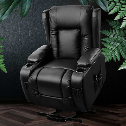 Artiss Recliner Chair Lift Assist Heated Massage Chair Leather Rukwa.