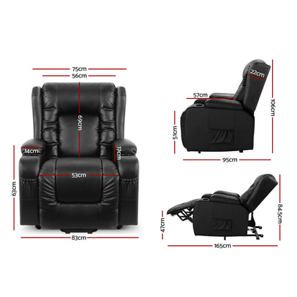 Artiss Recliner Chair Lift Assist Heated Massage Chair Leather Rukwa.
