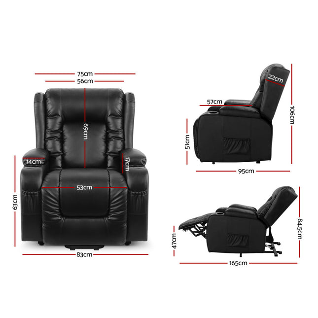 Artiss Recliner Chair Lift Assist Heated Massage Chair Leather Rukwa.
