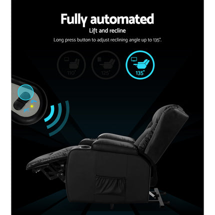 Artiss Recliner Chair Lift Assist Heated Massage Chair Leather Rukwa.