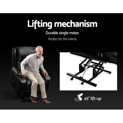 Artiss Recliner Chair Lift Assist Heated Massage Chair Leather Rukwa.