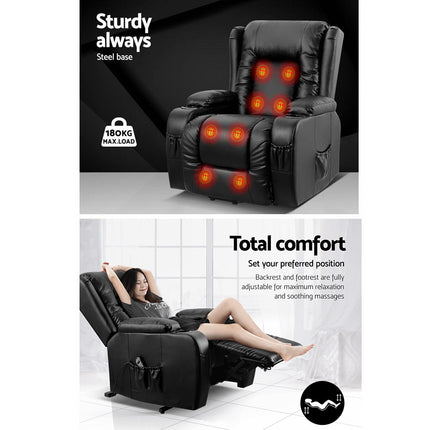 Artiss Recliner Chair Lift Assist Heated Massage Chair Leather Rukwa.