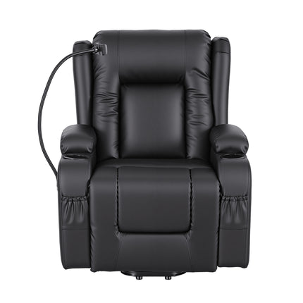 Artiss Power Lift Recliner Chair with Massage and Heat for Elderly, Electric Sofa Reclining Chair with USB and Phone Holder, PU Leather Comfy Armchair for Living Room, 2 Cup Holder & 4 Pockets, Black.