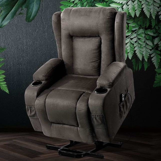 Artiss Recliner Chair Lift Assist Heated Massage Chair Velvet Rukwa.