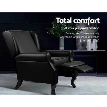 Artiss Recliner Armchair Black Faux Leather Domini.