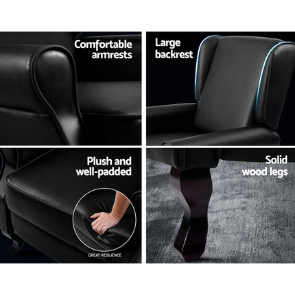 Artiss Recliner Armchair Black Faux Leather Domini.