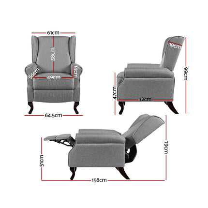 Artiss Recliner Armchair Grey Fabric Domini.