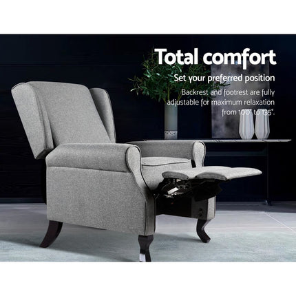 Artiss Recliner Armchair Grey Fabric Domini.