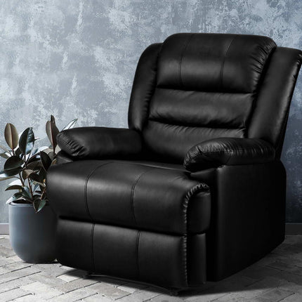 Artiss Recliner Chair Leather Black Cissy.