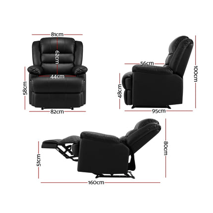 Artiss Recliner Chair Leather Black Cissy.