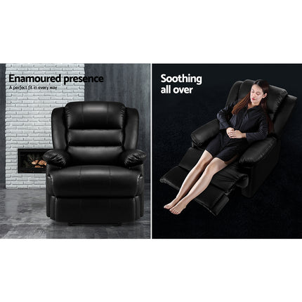 Artiss Recliner Chair Leather Black Cissy.