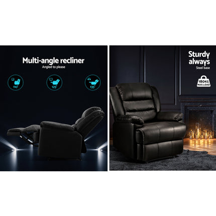 Artiss Recliner Chair Leather Black Cissy.