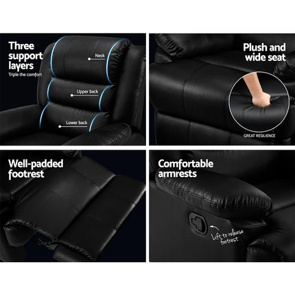 Artiss Recliner Chair Leather Black Cissy.