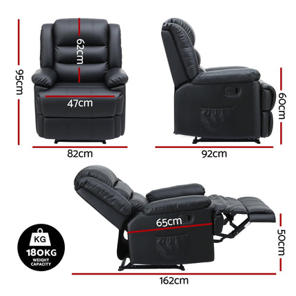 Artiss Manual Recliner Chair Leather Reclining Sofa with 16color Led Black.