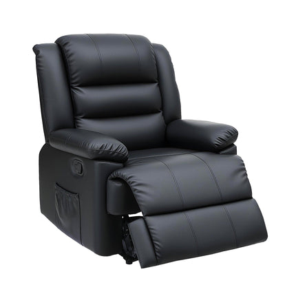 Artiss Manual Recliner Chair Leather Reclining Sofa with 16color Led Black.