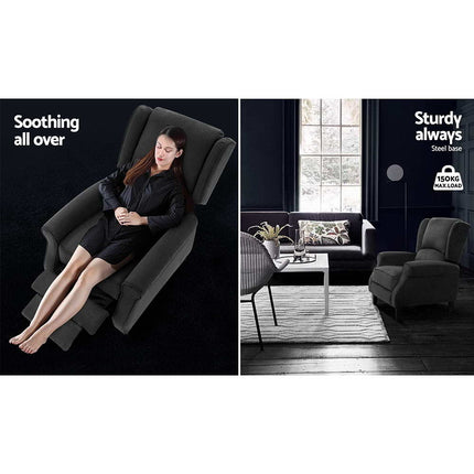 Artiss Recliner Chair Adjustable Sofa Lounge Soft Suede Armchair Couch Charcoal.