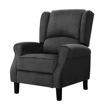 Artiss Recliner Chair Adjustable Sofa Lounge Soft Suede Armchair Couch Charcoal.