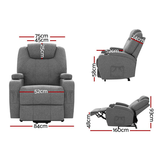 Artiss Recliner Chair Lift Assist Heated Massage Chair Velvet Milio.