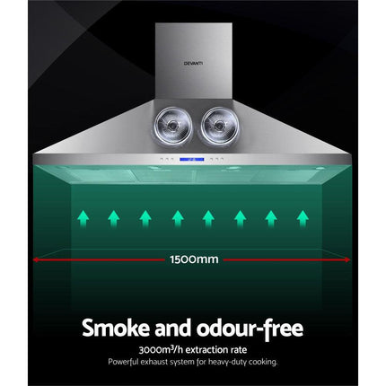 Devanti 1500mm Range Hood 150cm BBQ Commercial Rangehood.
