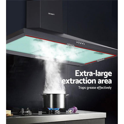 Devanti 900mm Range Hood 90cm Rangehood Black.